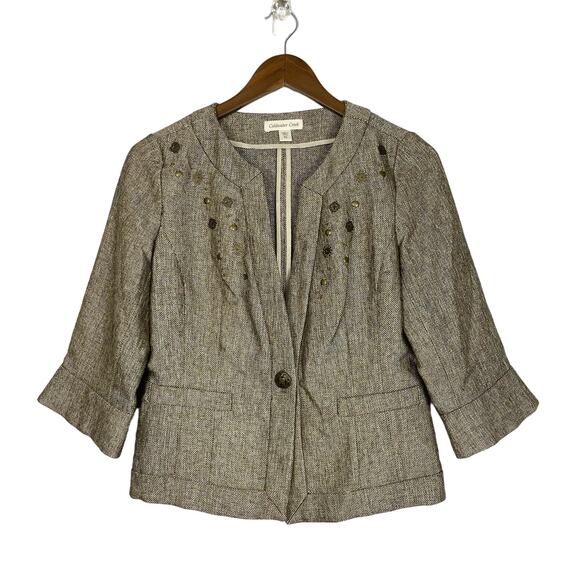 Coldwater Creek Jackets & Blazers - Coldwater Creek | Brown Textured Tweed Embellished Layering Career Jacket